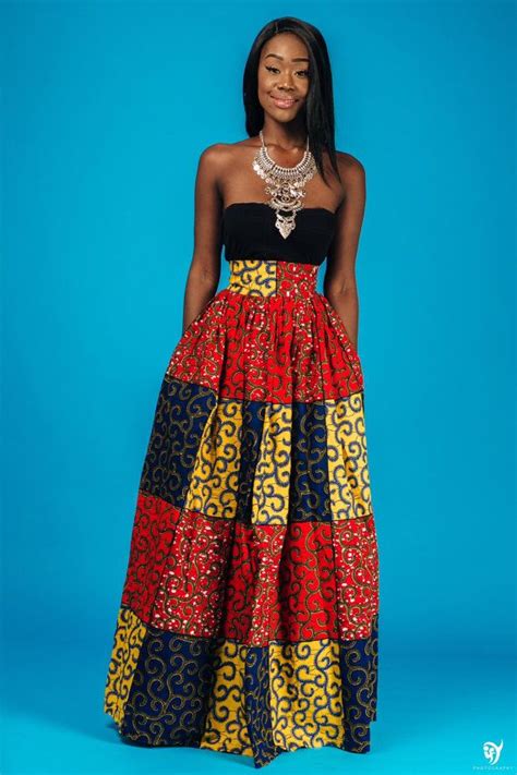 African Print Maxi Skirt 2 Side Pockets And Zipper At The Back The