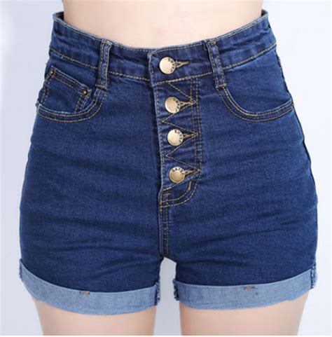 Gndhicl 2017 Fashion 4 Buttons Retro Elastic High Waist Shorts Feminino Denim Shorts For Women