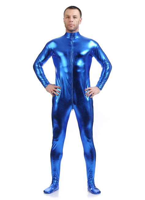 Unisex Blue Zentai Suit Men Front Zip Full Body Zentai Catsuits Spandex