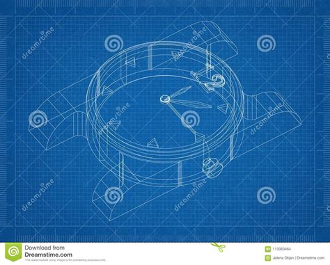Clock 3d Blueprint Stock Illustration Illustration Of Model 113063464