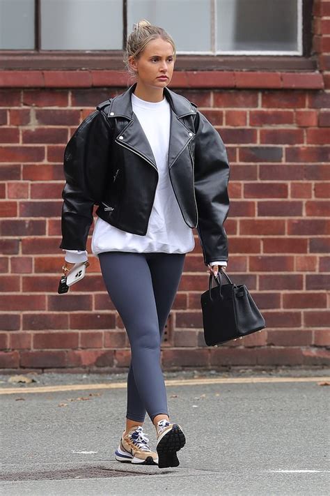 Molly Mae Cuts A Casual Figure In Skintight Grey Leggings And A Chic Oversized Biker Jacket