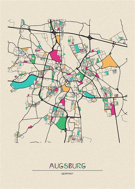 Augsburg Germany City Map Drawing By Inspirowl Design Fine Art America