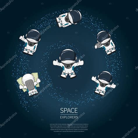 Set Of Hand Drawn Cartoon Astronaut In Space Suit Line Art Cosmic Vector Illustration — Stock