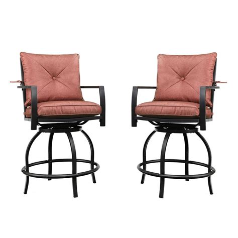 Patio Festival Swivel Metal Outdoor Bar Stool With Red Cushion 2 Pack