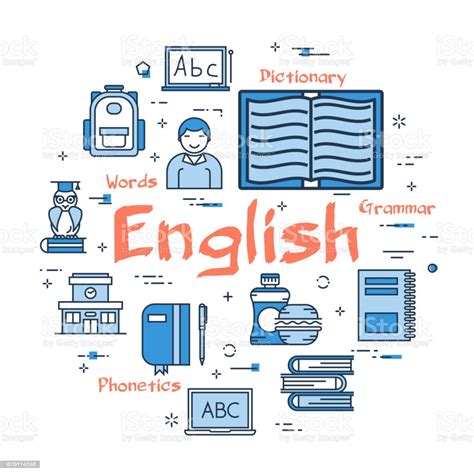 Blue Round English Subject Concept Stock Illustration - Download Image Now - iStock