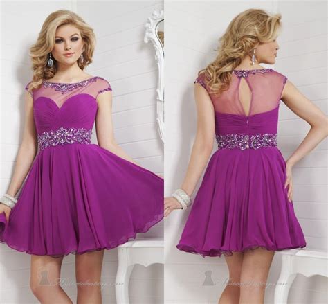 Purple Prom Dresses Short Homecoming Dress Mini Beads Crystal Party