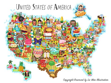United States Of America Map Illustration Usa Map Art Usa Maps Beach
