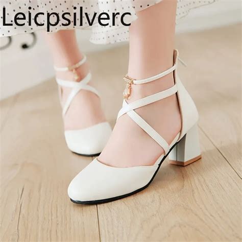Pumps Spring And Autumn New Style Narrow Band Round Head Shallow Mouth Zipper Thick Heel Mid