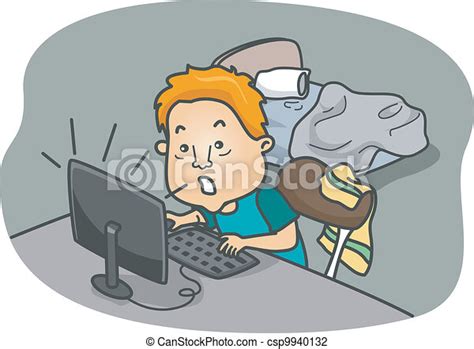 Game Addict Illustration Of A Man Addicted To Online Games Canstock