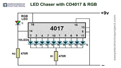 4017 Led Chaser Circuit Diagram With Rgb Led 4017 Projects 2020