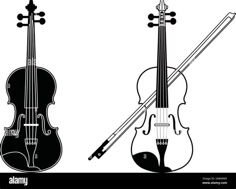 Violin Icons Set String Instrument Thin Line And Silhouette Vector