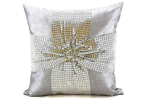 Silver Sequin Pillow Cover 18x18 Bow Sequin Throw Pillow Cover Shiny