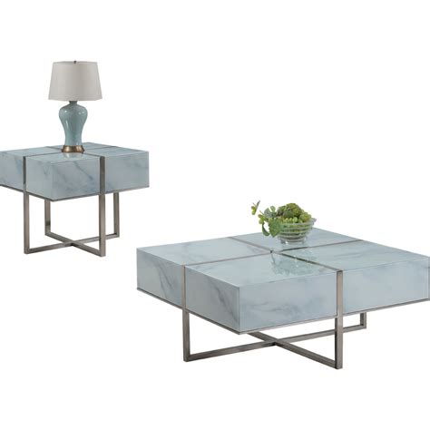 Silver aluminum contemporary accent table. Benvolio Modern Glass Faux Marble End Table w/Chrome Stainless Steel Base