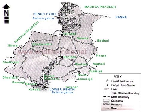 Pench Wildlife Map Maharashtrapench Map Maharashtramap Of Penchmaps