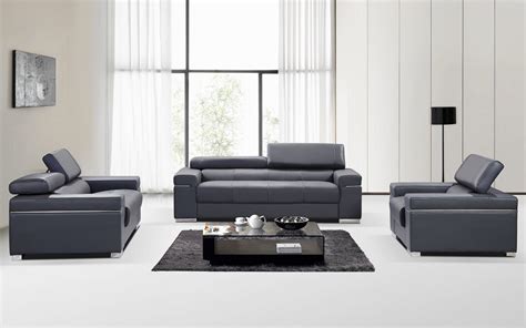 Great savings & free delivery / collection on many items. Contemporary Grey Italian Leather Sofa Set with Adjustable ...