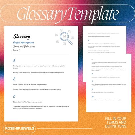 Vocabulary Glossary Template Terms And Definitions Customizable For
