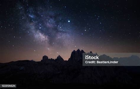 Mountains With Milky Way And Stars In The Night Sky At Three Peaks In