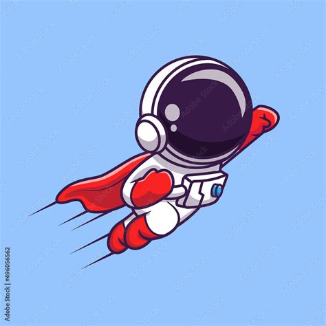 Cute Astronaut Super Hero Flying Cartoon Vector Icon Illustration