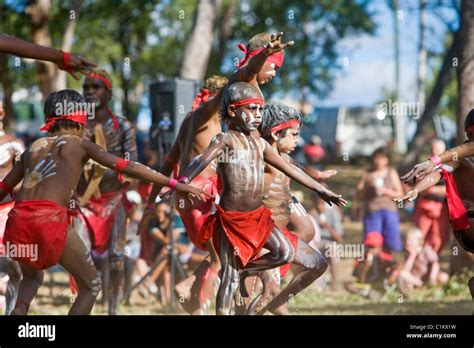 indigenous dancers at the laura aboriginal dance festival laura queensland australia stock