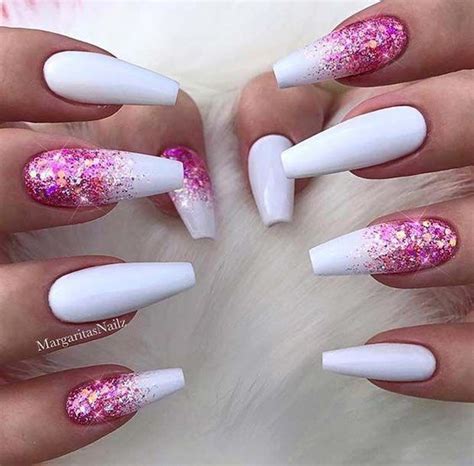Pink And White Ombre Acrylic Nails With Glitter Elevate Your Nail Game With This Shimmering Look