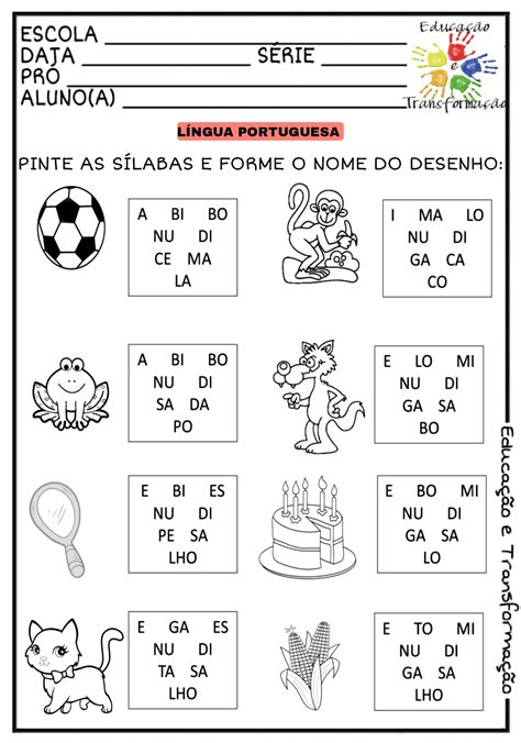 👍língua Portuguesa Sílaba E Escrita Atividade De Língua Portuguesa