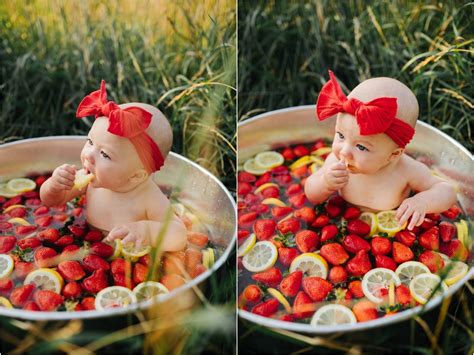 Baby Girl Fruit Strawberry Bath 1st Birthday Photoshoot Newborn