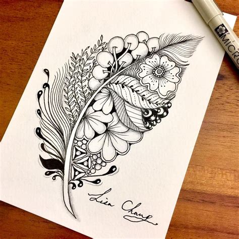Hand Drawn Zentangle Doodle Drawings Feather Drawing Art Drawings