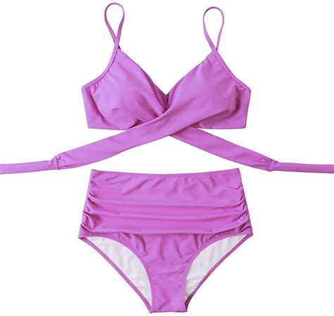 Suuksess Women Wrap Bikini Set Push Up High Waisted 2 Piece 87 Purple