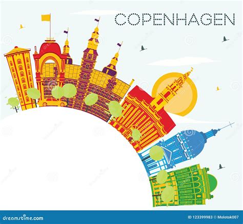 Copenhagen Denmark City Skyline With Color Buildings Blue Sky A Stock