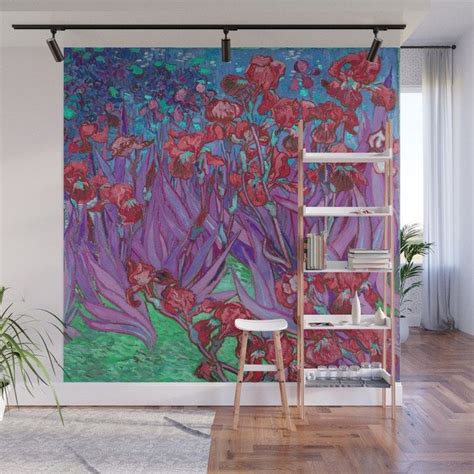 Vincent Van Gogh Irises Painting Cranberry Purple Palette Wall Mural By
