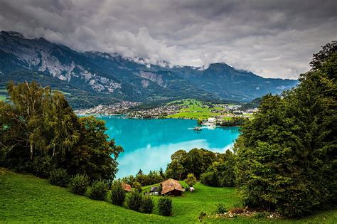 Lake Brienz Switzerland Bonito Lake Landscape View Houses