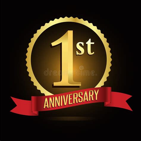 1st Golden Anniversary Logo With Shiny Ring Red Ribbon Stock Vector