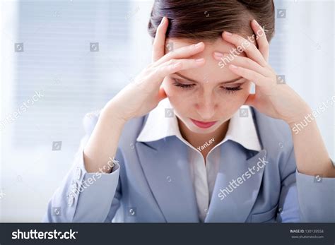 Portrait Exhausted Businesswoman Office Stock Photo 130139558