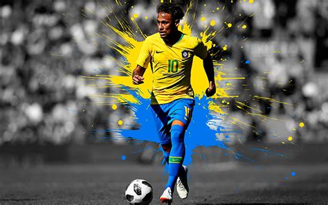 Neymar Jr Art Brazil National Football Team Blue And Yellow Splashes