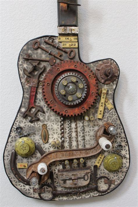 Guitar Mixed Media Sculpture 2160 Found Object Art Etsy Repurposed
