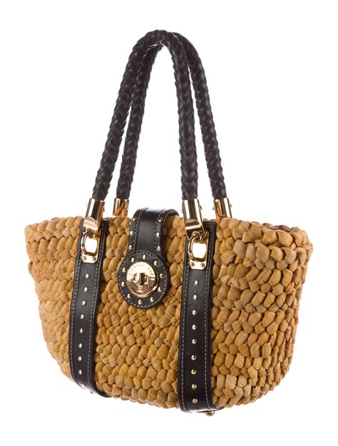 Michael Michael Kors Leather Trimmed Straw Bag Handbags Wm521238