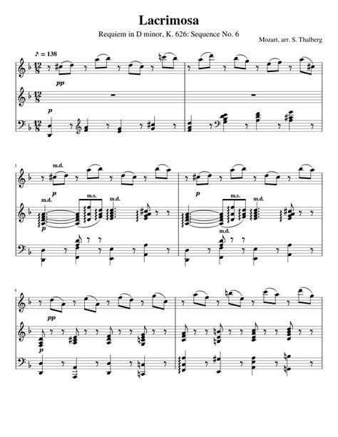 Lacrimosa Mozart Arr S Thalberg Sheet Music For Piano Solo