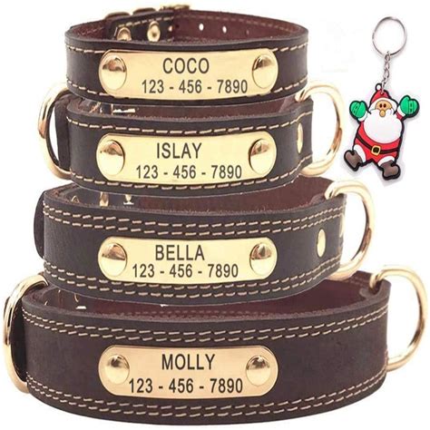 Custom Leather Dog Collar With Engraved Nameplate Id Tagssoft Etsy