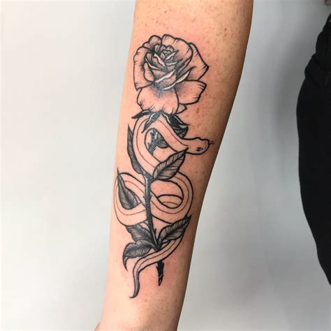 Snake Around Rose Tattoo