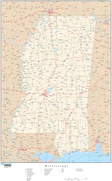 Mississippi Wall Map With Roads By Map Resources Mapsales