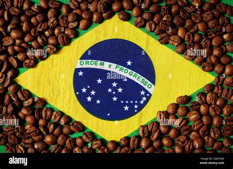 Roasted Coffee Beans On Flag Of Brazil Stock Photo Alamy
