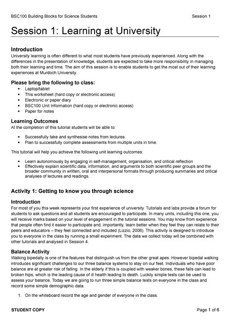 Tutorial 1 Bsc100 In Week 1 Of Semester 1 Session 1 Learning At