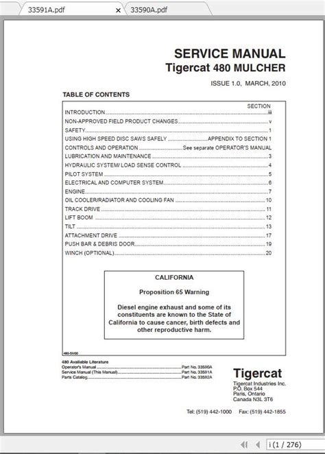Tigercat 480 Mulcher Operator S Manual Service Manual Auto Repair