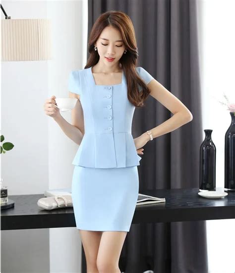 summer formal two piece sets women business suits with skirt and jacket top sets ladies work