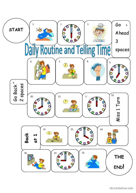 Daily Routine Telling Time Boardgame English Esl Worksheets Pdf Doc
