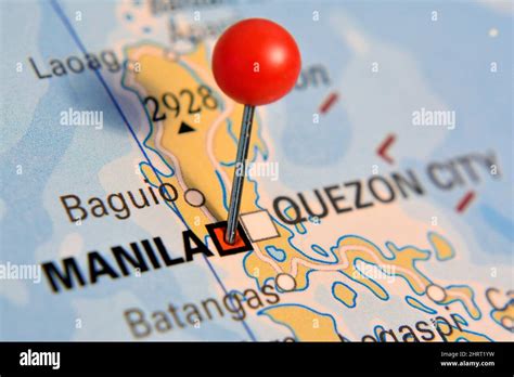 Pin Marked Manila On Map Philippines Stock Photo Alamy