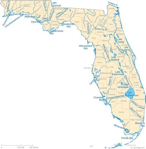 Florida Lake Map River Map And Water Resources Map Of Florida Lake