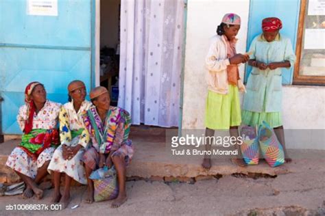 madagascar ambositra betsileo group of women with shopping bags outside building high res stock
