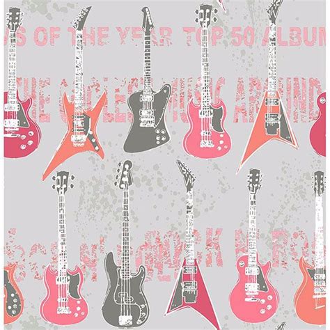 Hn002636 Richards Pink Rock Star Guitar Stripe Wallpaper By Brewster