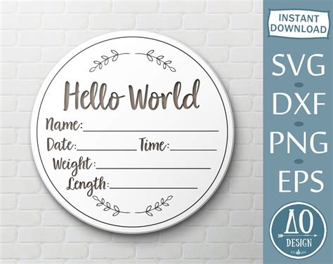 Hello World Svg Sign Birth Announcement Svg Baby Stats Svg Etsy